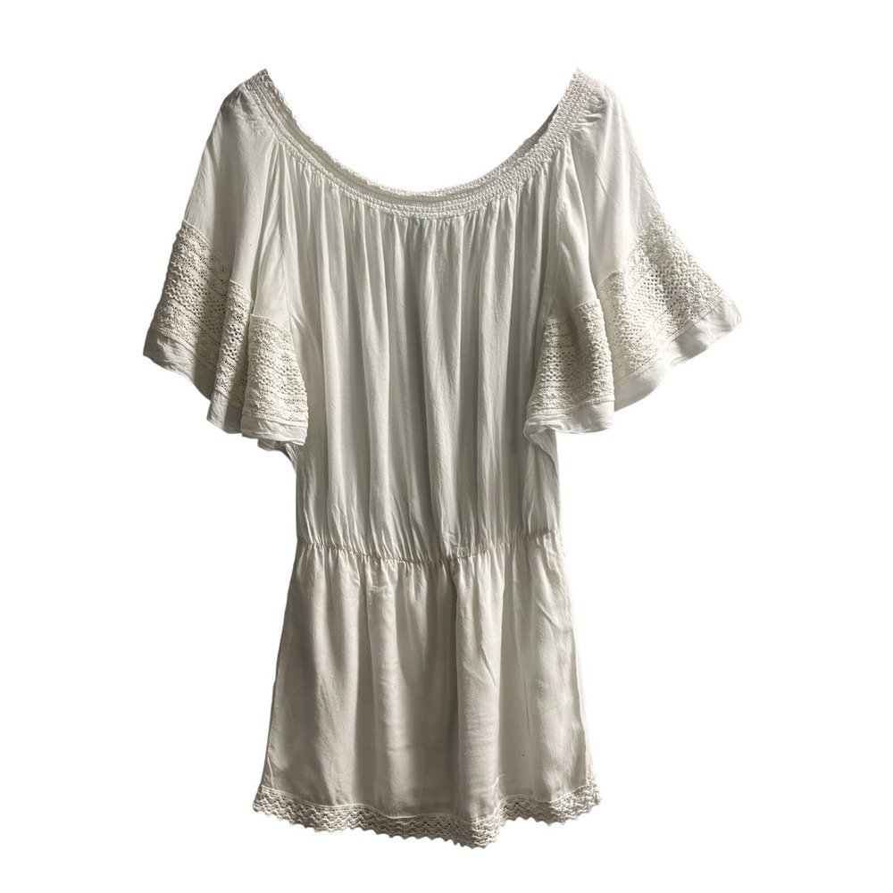 Melissa Odabash Dress Women S White‎ Off Shoulder Smocked Crochet Mini Coverup